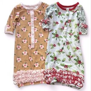 SWEET HONEY (2) Floral Layette Sleep Gowns sz NB Infant Newborn